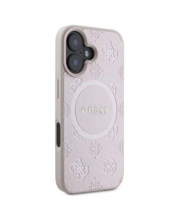 Guess Saffiano Peony Classic Logo MagSafe iPhone 16 Case - Pink