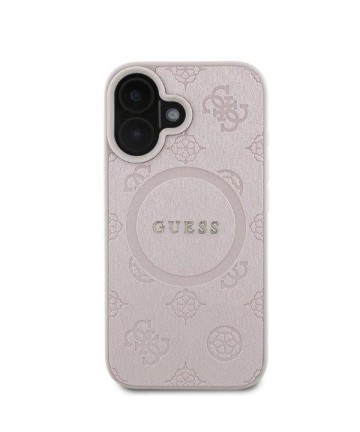 Guess Saffiano Peony Classic Logo MagSafe iPhone 16 Case - Pink