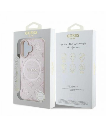 Guess Saffiano Peony Classic Logo MagSafe iPhone 16 Case - Pink