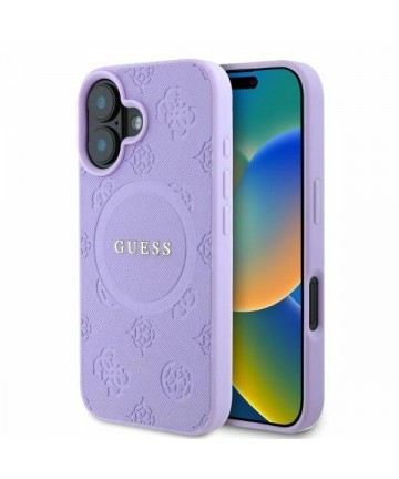 Guess Saffiano Peony Classic Logo MagSafe iPhone 16 Case - Purple