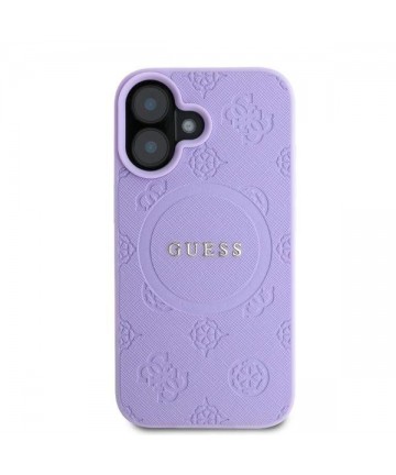 Guess Saffiano Peony Classic Logo MagSafe iPhone 16 Case - Purple