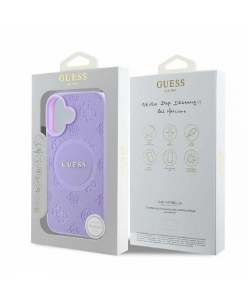 Guess Saffiano Peony Classic Logo MagSafe iPhone 16 Case - Purple