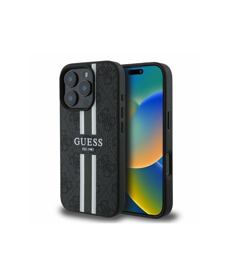 Guess 4G Printed Stripes MagSafe case for iPhone 16 Pro Max - black