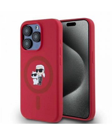 Karl Lagerfeld Silicone Karl&Choupette Heads Ring MagSafe Case for iPhone 15 Pro - Red