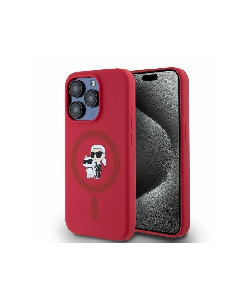 Karl Lagerfeld Silicone Karl&Choupette Heads Ring MagSafe Case for iPhone 15 Pro - Red