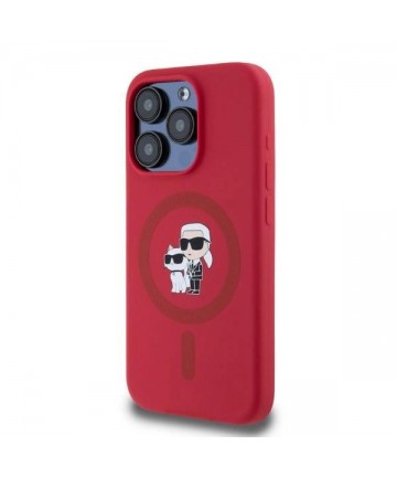 Karl Lagerfeld Silicone Karl&Choupette Heads Ring MagSafe Case for iPhone 15 Pro - Red
