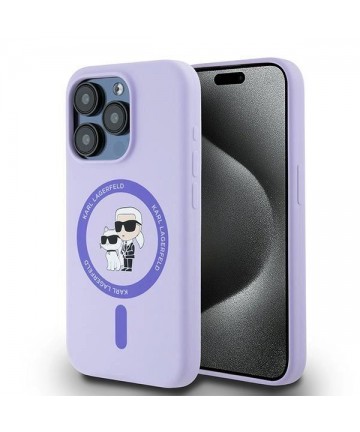Karl Lagerfeld Silicone Karl&Choupette Heads Ring MagSafe Case for iPhone 15 Pro - Purple