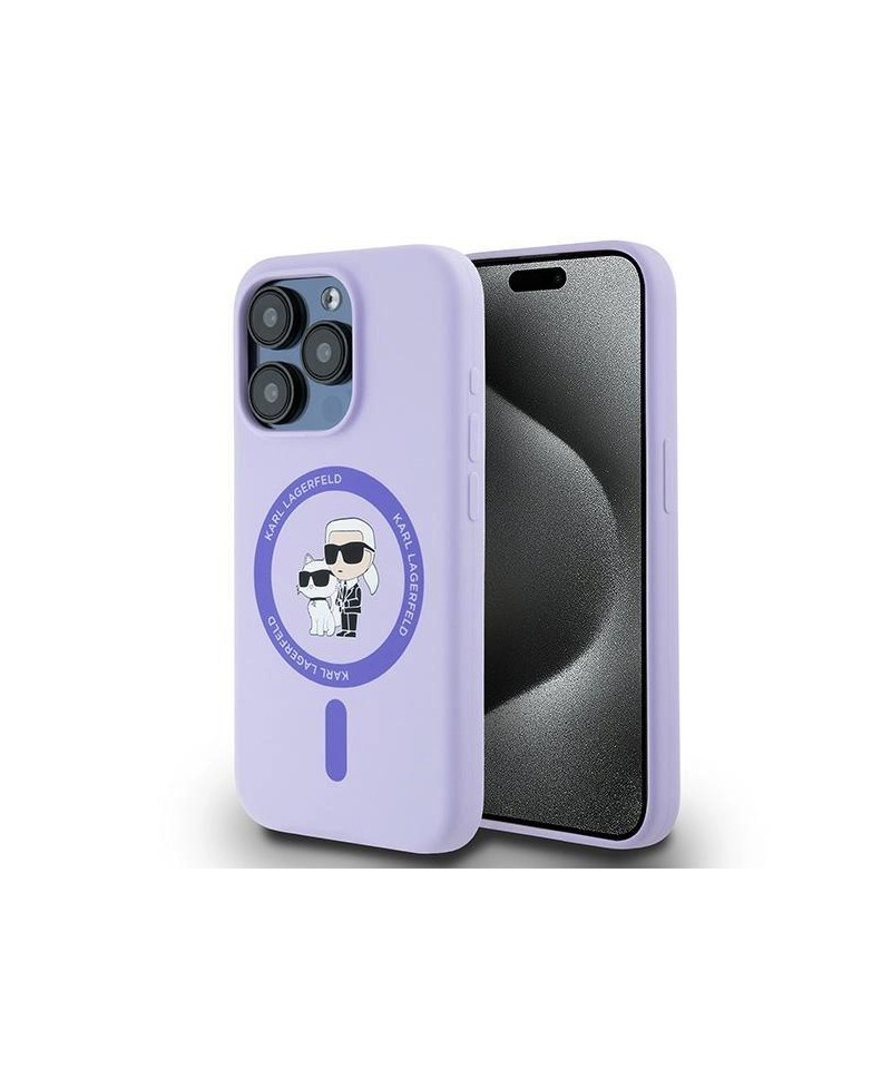 Karl Lagerfeld Silicone Karl&Choupette Heads Ring MagSafe Case for iPhone 15 Pro - Purple