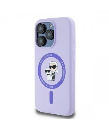 Karl Lagerfeld Silicone Karl&Choupette Heads Ring MagSafe Case for iPhone 15 Pro - Purple