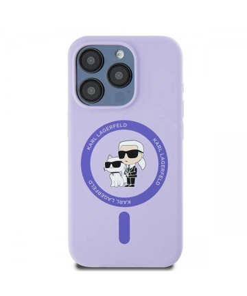 Karl Lagerfeld Silicone Karl&Choupette Heads Ring MagSafe Case for iPhone 15 Pro - Purple