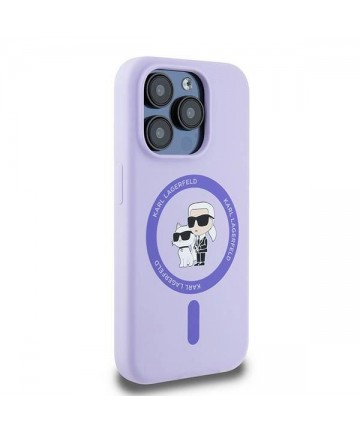Karl Lagerfeld Silicone Karl&Choupette Heads Ring MagSafe Case for iPhone 15 Pro - Purple