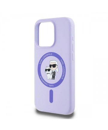 Karl Lagerfeld Silicone Karl&Choupette Heads Ring MagSafe Case for iPhone 15 Pro - Purple