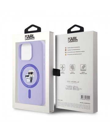 Karl Lagerfeld Silicone Karl&Choupette Heads Ring MagSafe Case for iPhone 15 Pro - Purple