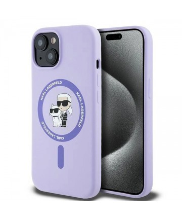 Karl Lagerfeld Silicone Karl&Choupette Heads Ring MagSafe iPhone 15 Case - Purple