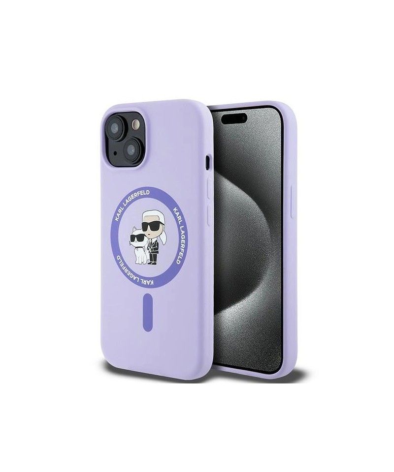 Karl Lagerfeld Silicone Karl&Choupette Heads Ring MagSafe iPhone 15 Case - Purple