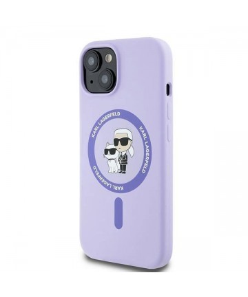 Karl Lagerfeld Silicone Karl&Choupette Heads Ring MagSafe iPhone 15 Case - Purple