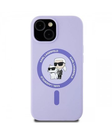 Karl Lagerfeld Silicone Karl&Choupette Heads Ring MagSafe iPhone 15 Case - Purple