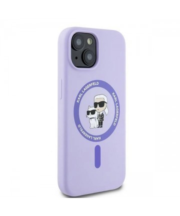 Karl Lagerfeld Silicone Karl&Choupette Heads Ring MagSafe iPhone 15 Case - Purple