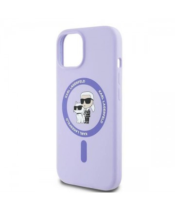 Karl Lagerfeld Silicone Karl&Choupette Heads Ring MagSafe iPhone 15 Case - Purple