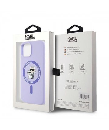 Karl Lagerfeld Silicone Karl&Choupette Heads Ring MagSafe iPhone 15 Case - Purple