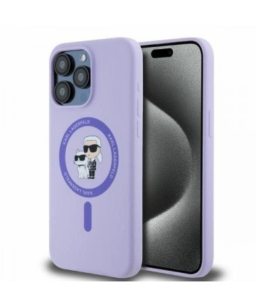 Karl Lagerfeld Silicone Karl&Choupette Heads Ring MagSafe Case for iPhone 15 Pro Max - Purple