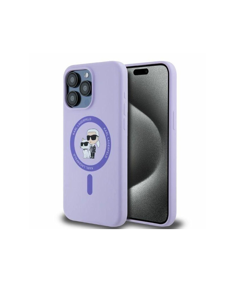 Karl Lagerfeld Silicone Karl&Choupette Heads Ring MagSafe Case for iPhone 15 Pro Max - Purple