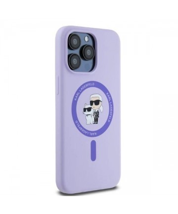 Karl Lagerfeld Silicone Karl&Choupette Heads Ring MagSafe Case for iPhone 15 Pro Max - Purple