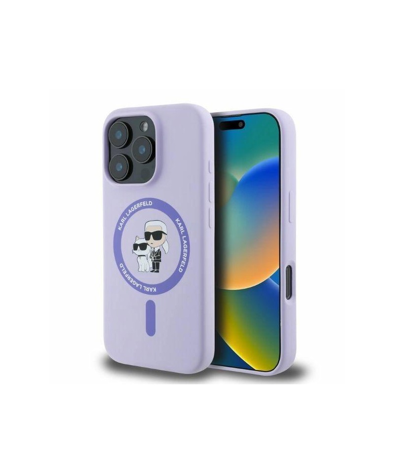 Karl Lagerfeld Silicone Karl&Choupette Heads Ring MagSafe Case for iPhone 16 Pro - Purple