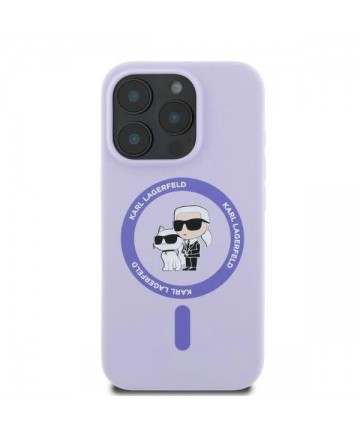 Karl Lagerfeld Silicone Karl&Choupette Heads Ring MagSafe Case for iPhone 16 Pro - Purple
