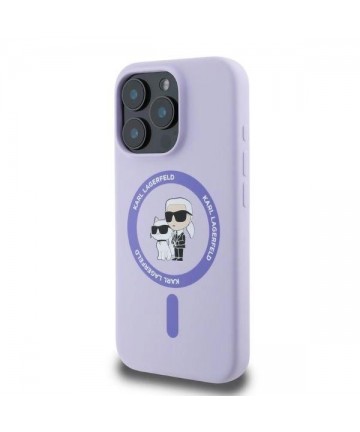 Karl Lagerfeld Silicone Karl&Choupette Heads Ring MagSafe Case for iPhone 16 Pro - Purple