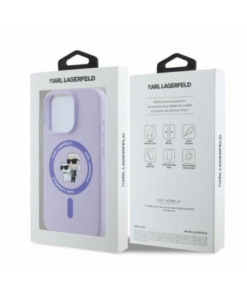 Karl Lagerfeld Silicone Karl&Choupette Heads Ring MagSafe Case for iPhone 16 Pro - Purple