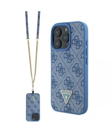 Guess Leather Metal Logo Strass Crossbody Case for iPhone 16 Pro - Blue