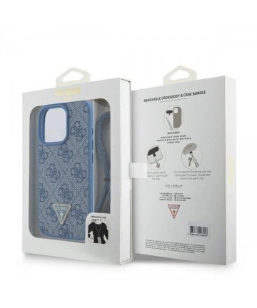 Guess Leather Metal Logo Strass Crossbody Case for iPhone 16 Pro - Blue
