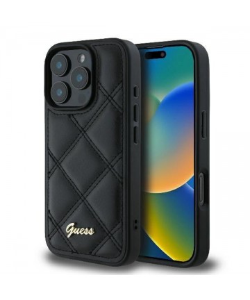 Guess Quilted Metal Logo iPhone 16 Pro Case - Black