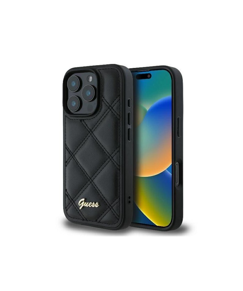 Guess Quilted Metal Logo iPhone 16 Pro Case - Black