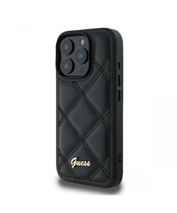 Guess Quilted Metal Logo iPhone 16 Pro Case - Black
