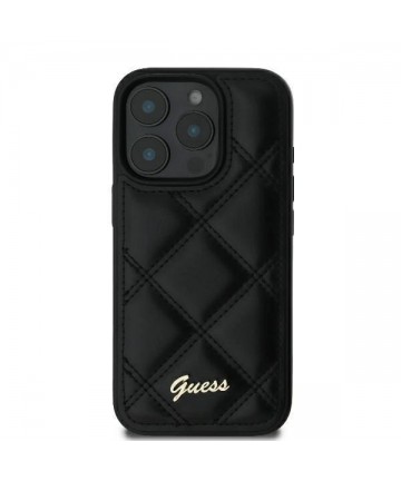 Guess Quilted Metal Logo iPhone 16 Pro Case - Black