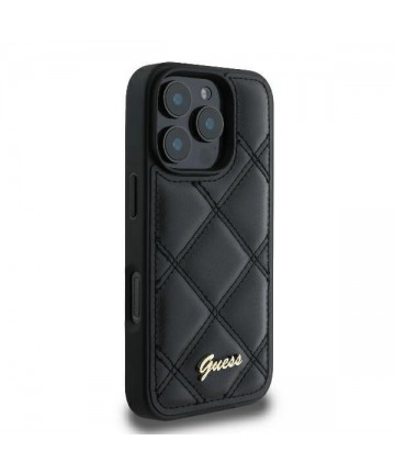 Guess Quilted Metal Logo iPhone 16 Pro Case - Black