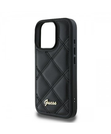 Guess Quilted Metal Logo iPhone 16 Pro Case - Black