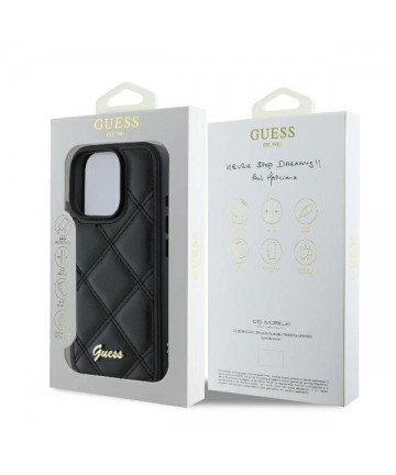 Guess Quilted Metal Logo iPhone 16 Pro Case - Black