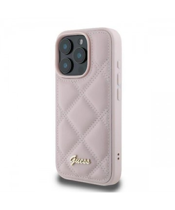 Guess Quilted Metal Logo iPhone 16 Pro Case - Pink