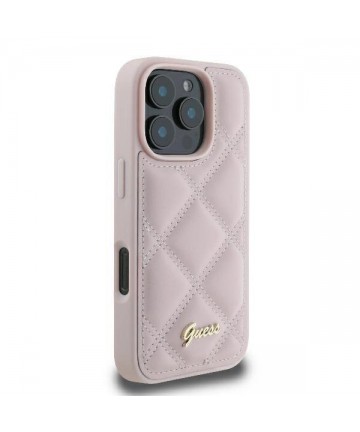 Guess Quilted Metal Logo iPhone 16 Pro Case - Pink