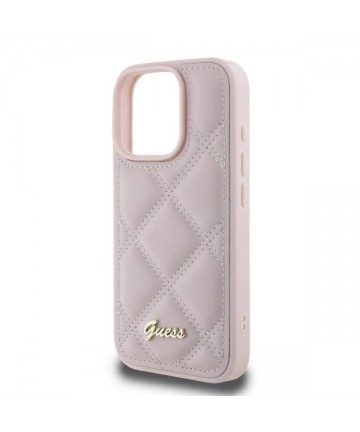 Guess Quilted Metal Logo iPhone 16 Pro Case - Pink