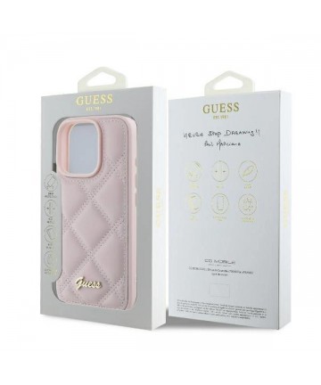 Guess Quilted Metal Logo iPhone 16 Pro Case - Pink