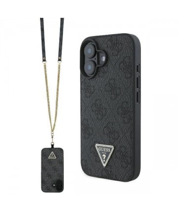 Guess Leather Metal Logo Strass Crossbody Case for iPhone 16 - Black