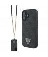 Guess Leather Metal Logo Strass Crossbody Case for iPhone 16 - Black