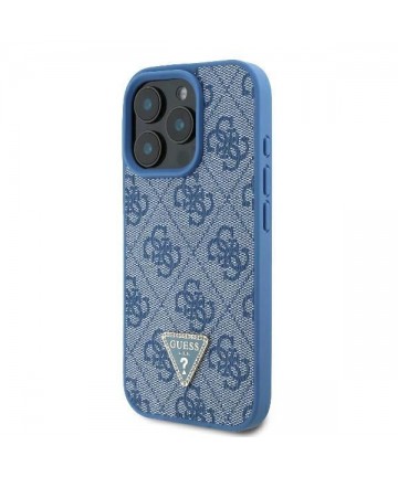 Guess Leather Metal Logo Strass Crossbody Case for iPhone 16 Pro Max - Blue