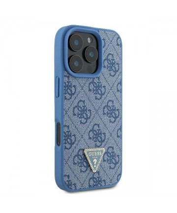 Guess Leather Metal Logo Strass Crossbody Case for iPhone 16 Pro Max - Blue