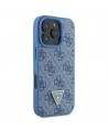 Guess Leather Metal Logo Strass Crossbody Case for iPhone 16 Pro Max - Blue