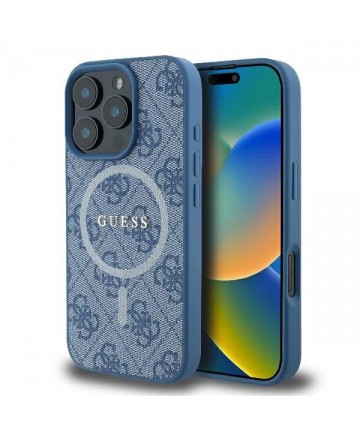 Guess 4G Ring Classic Logo MagSafe iPhone 16 Pro Case - Blue
